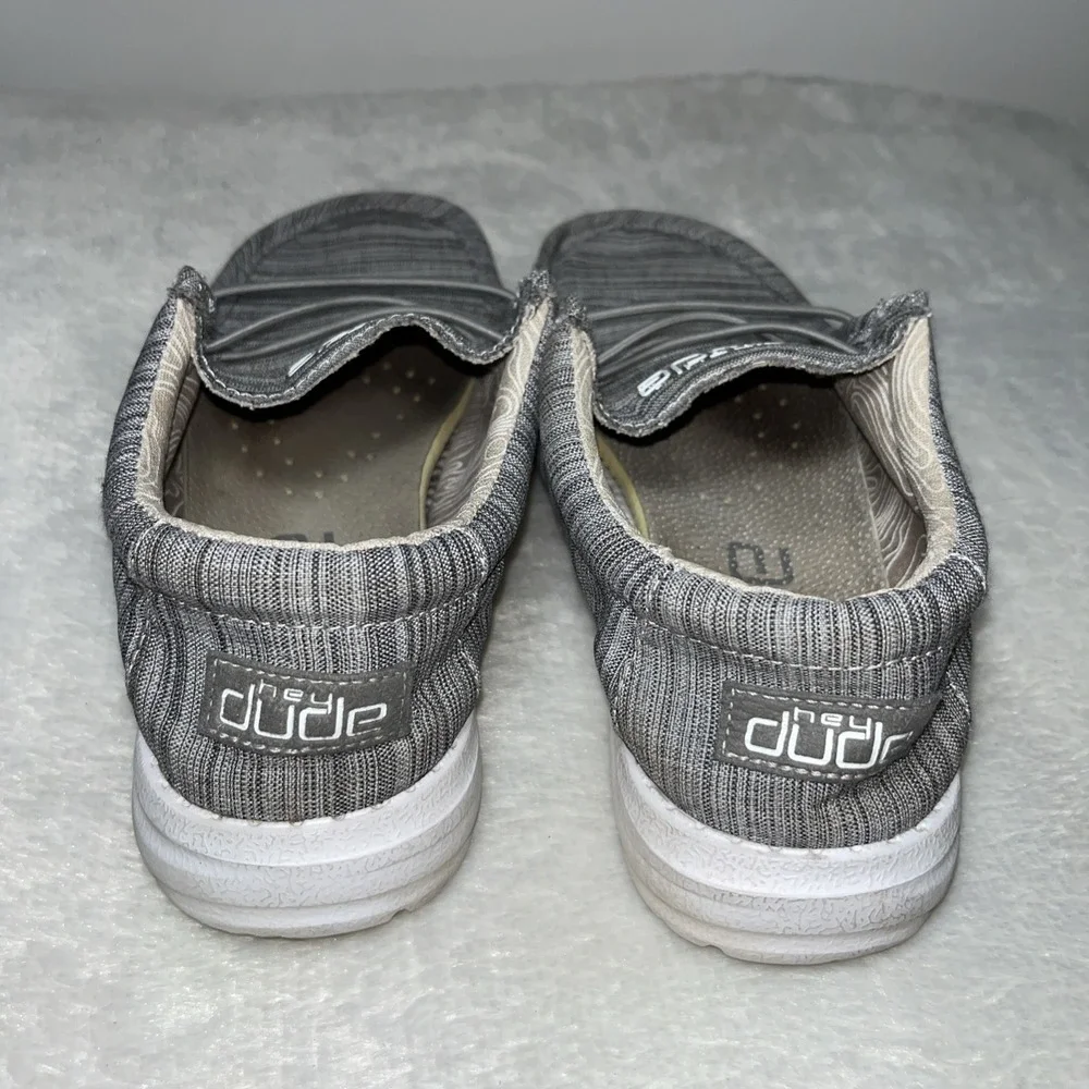 Hey Dude Wally Shoes Youth Boys Sz Y4 -‎ L5 Gray Linen Stone Lightweight Slip On
